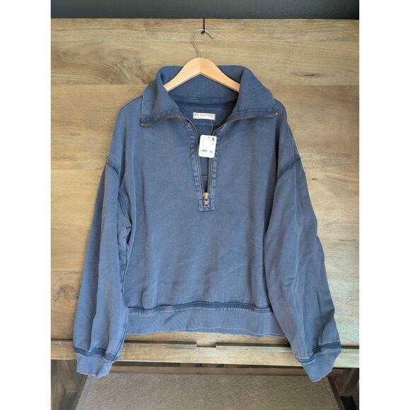 Free People Tops - Free People Sweatshirt Womens Medium Dark Blue Long Sleeve Parker Half-Zip NWT